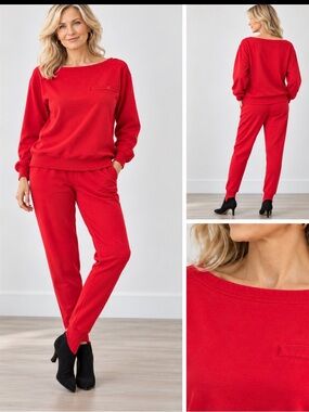 Liz Claiborne Vintage Red 2-Piece Sweatshirt & Stirrup Pants Set – Small